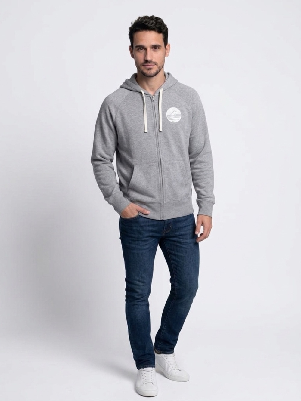 Gap Surf Local Zip-Up Gray Hoodie with Wave Logo Size Large Unisex